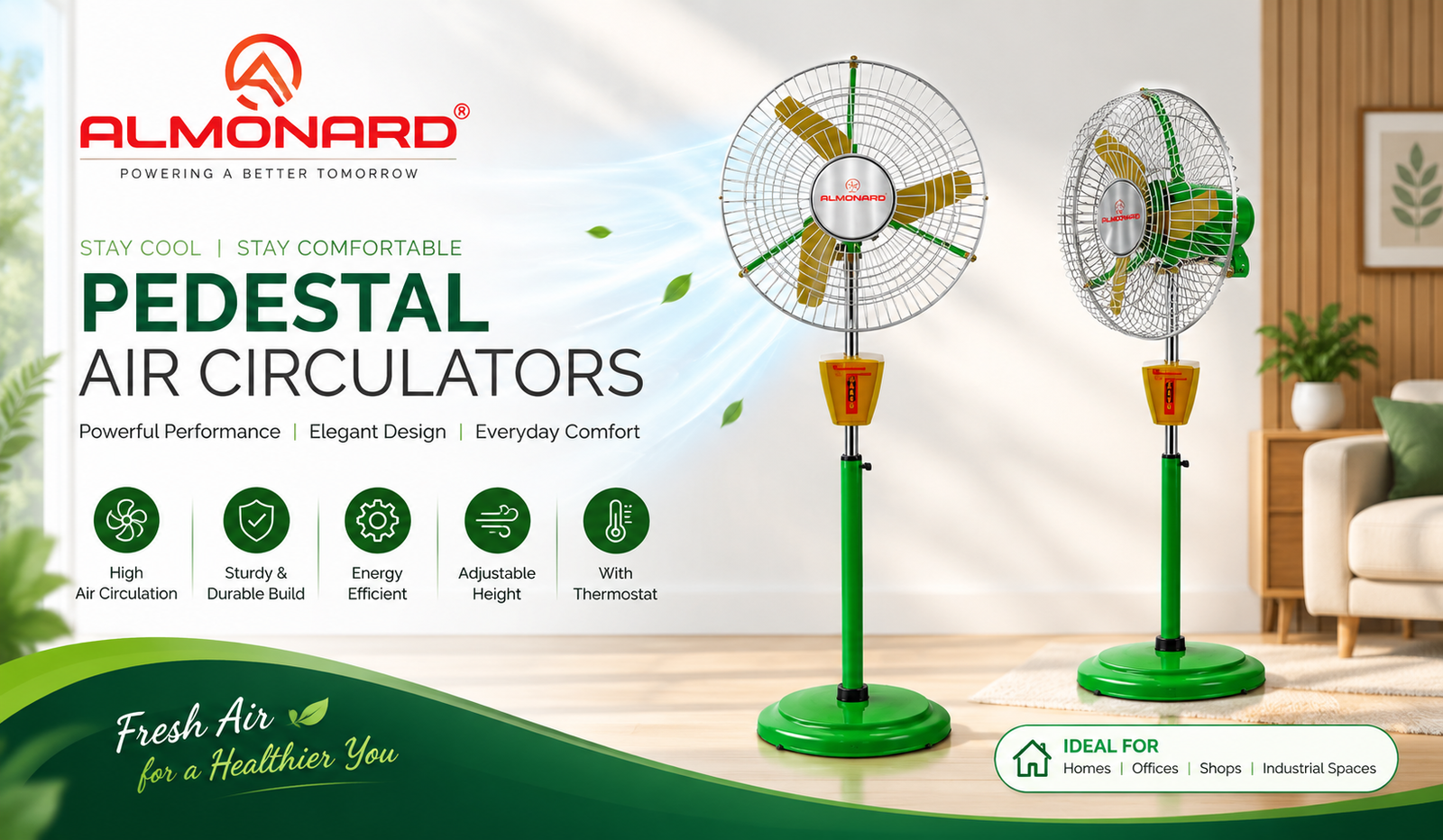 Almonard industrial pedestal fan with cast iron base - Vapi dealer