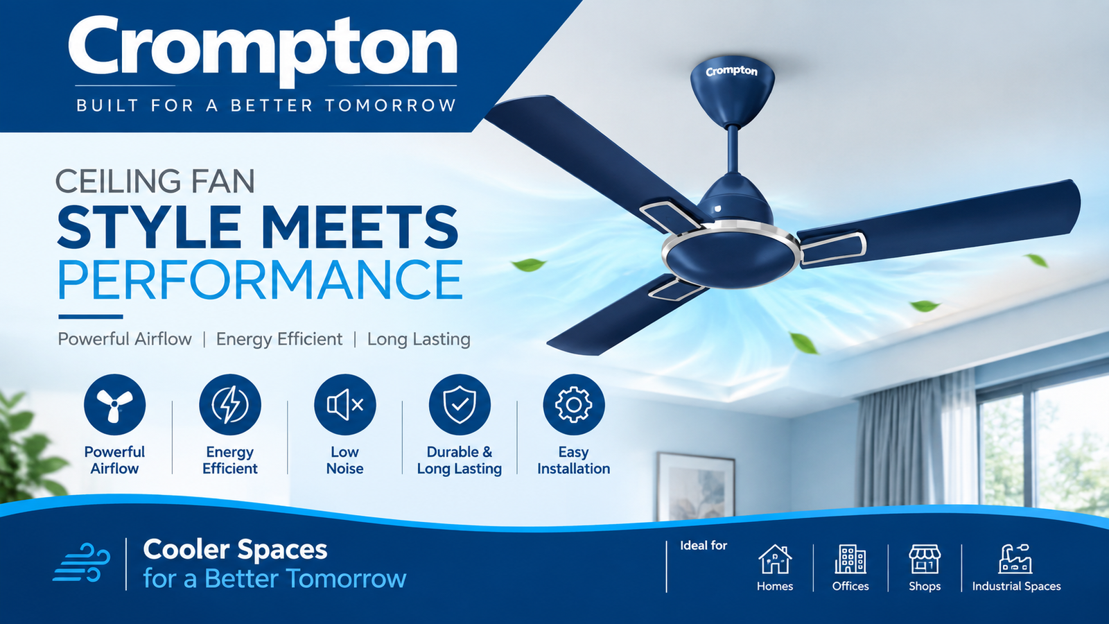 Crompton ceiling fan for homes, offices and projects - Vapi dealer