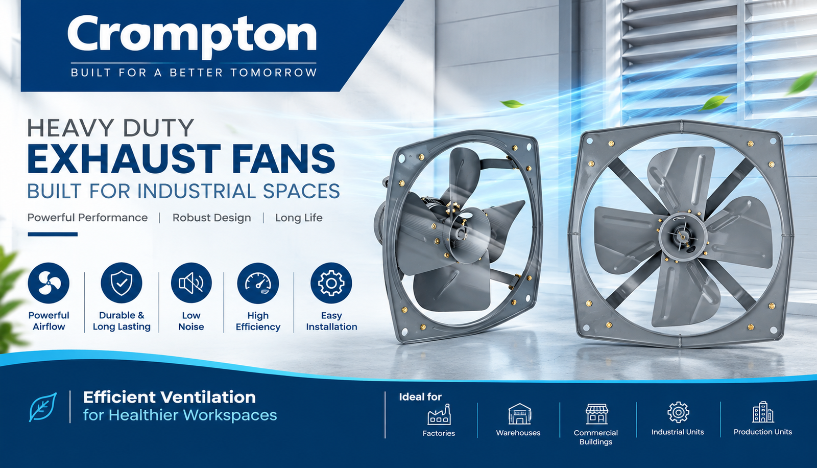 Crompton exhaust fan for factories, kitchens and workshops - Vapi dealer