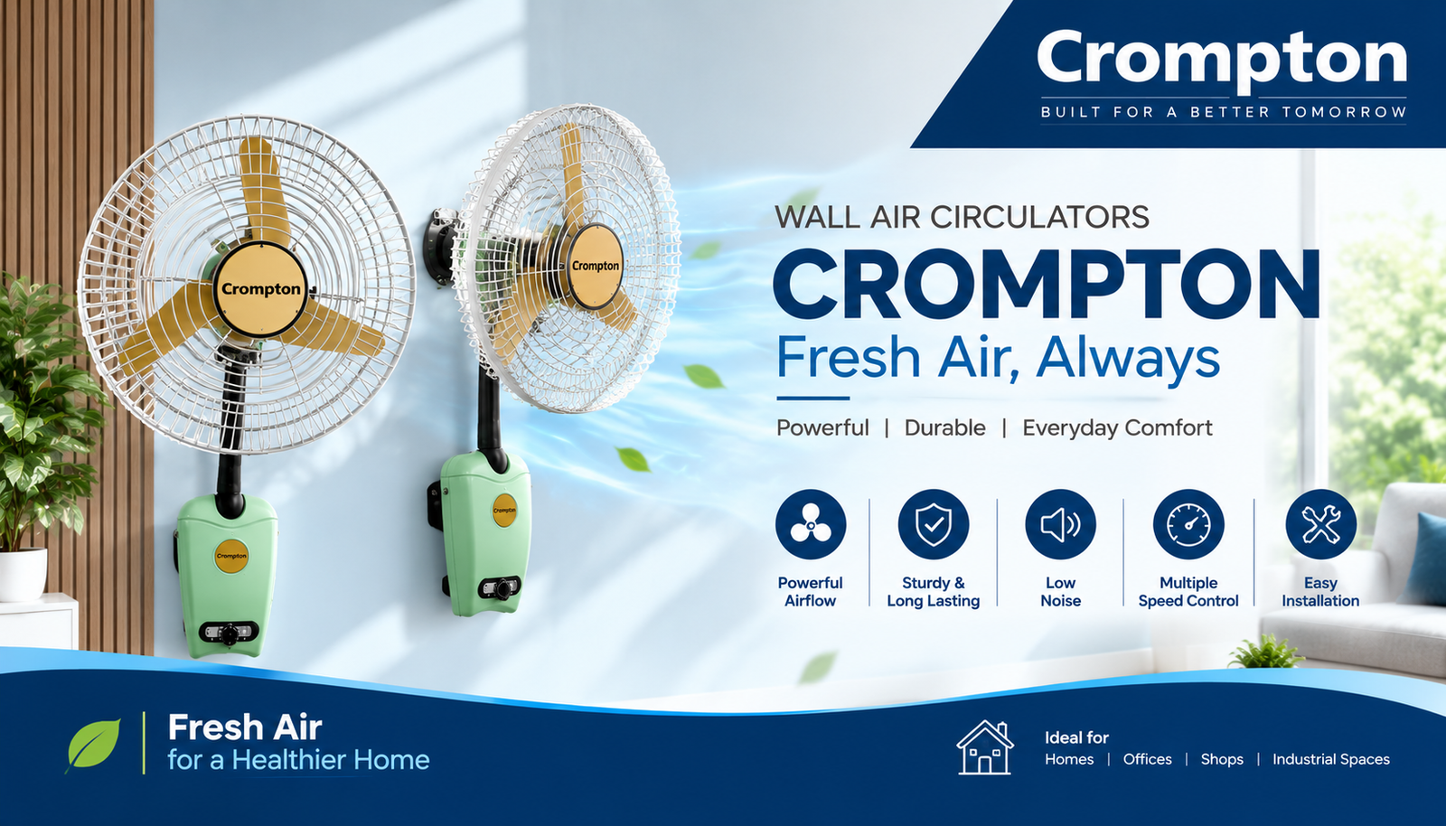Crompton industrial wall fan 450mm 600mm for factories and warehouses - Vapi dealer
