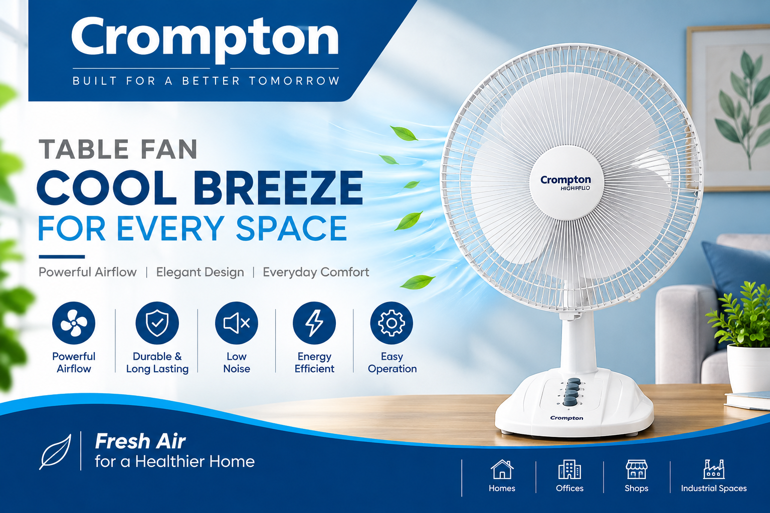 Crompton table fan for desks, counters and cabins - Vapi dealer