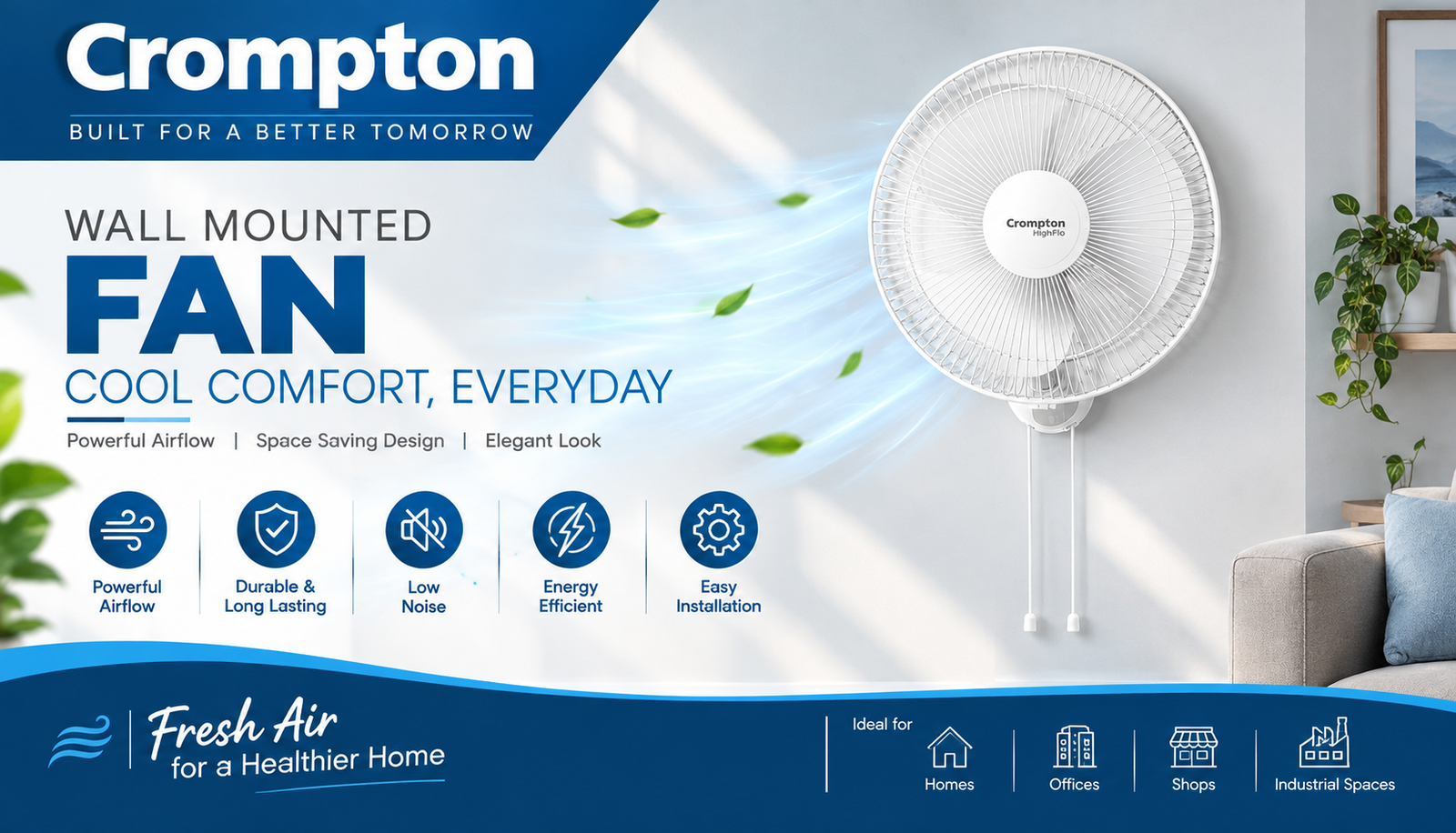 Crompton 400mm pedestal fan with adjustable height - Vapi dealer